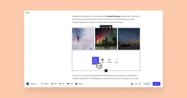 Cursor pointing at 'Text' in the content area selection.