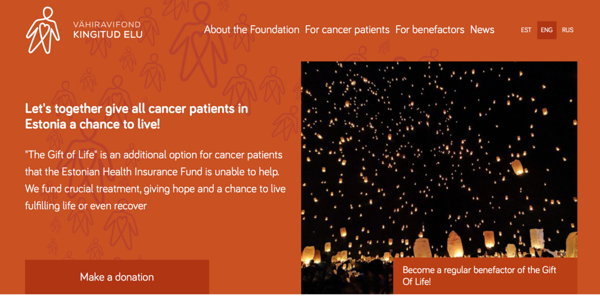Kingitud Elu donation page for cancer patients