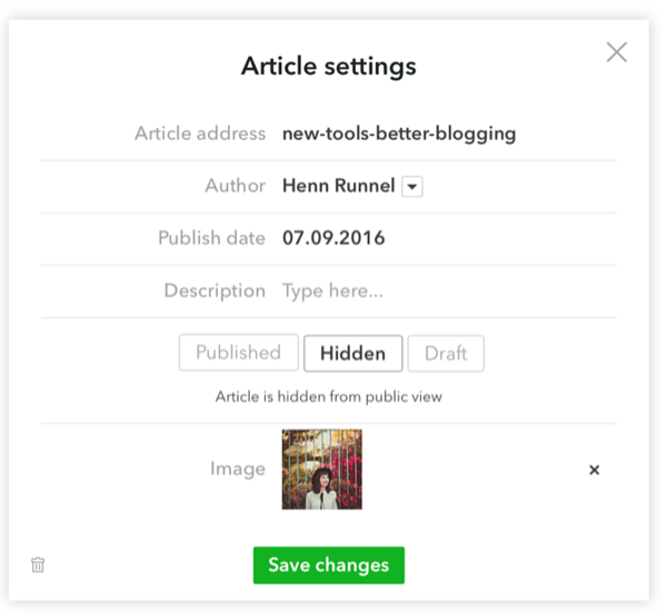 Quickly publish or hide your blog posts on Voog