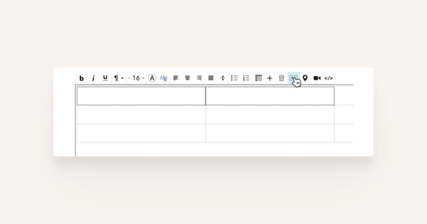Cursor pointing at the 'Merge' on the text toolbar button for merging two cells 