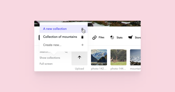 Cursor pointing at the trash bin icon next to the collection named 'A new collection'