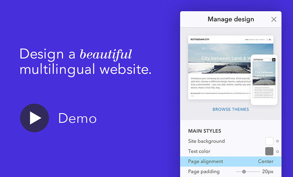 design a beautiful multilingual website - demo start page