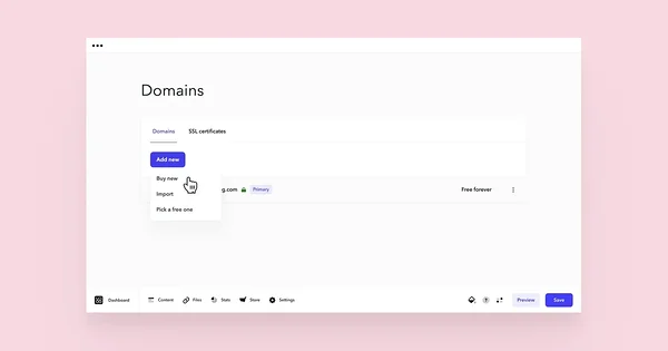 Clicking on 'Add new' and then 'Buy new' in the domains menu.