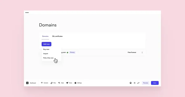'Add new' dropdown menu, where choose 'Pick a free one'