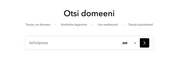 Voo domeeniotsingu leht, kus saad kontrollida domeeni saadavust.