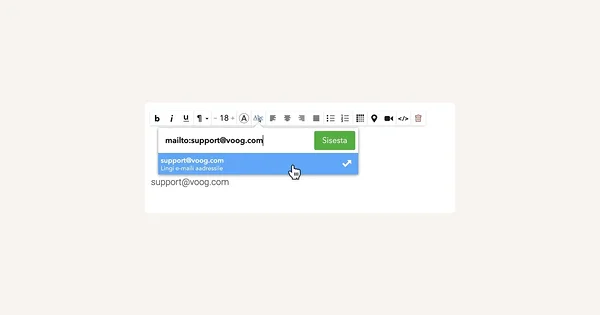 E-posti aadressi linkimine kirjutades linkimiskasti e-posti aadressi ning vajutades 'Lingi e-maili aadressile'.