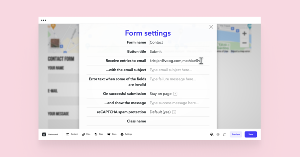 Form settings' view
