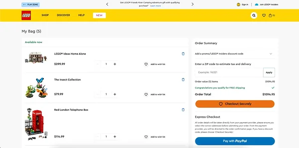 Lego express checkout option