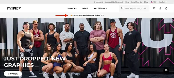 Gymshark free standard shipping