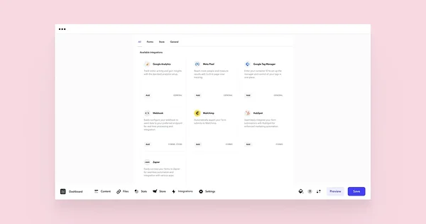 Integration view where are all availabe integrations.
