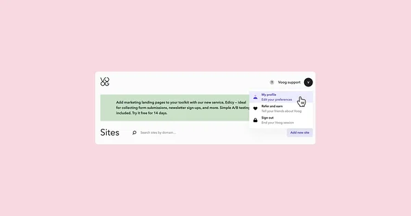 Dropdown menu with the 'My profile' option opened under the user icon.