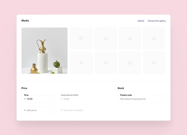 Entering the product price in the 'Edit product' view.
