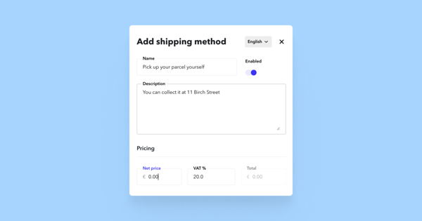 'Pick up yourself' shipping method