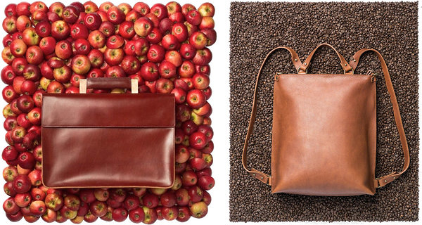 two leather brown bags against organic backgrounds