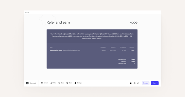 The refer and earn window accessible from the dashboard