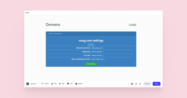 Domain settings view