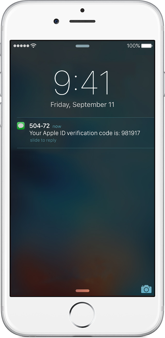 Apple ID verification code SMS on an Iphone screen