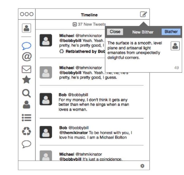 Example of a low-fidelity wireframe for Twitter