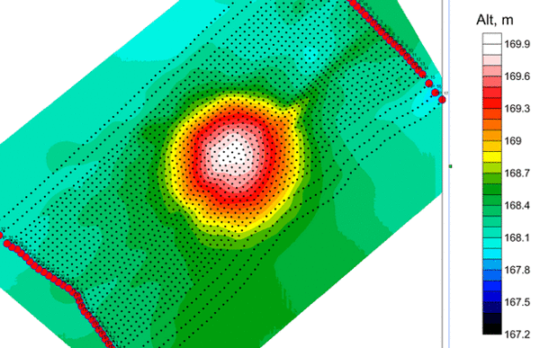 Regular grid distorted by topography