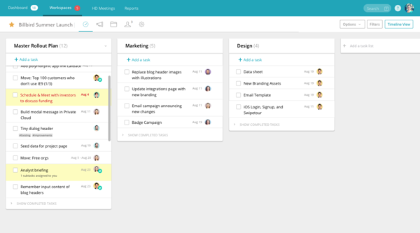 Redbooth is a great team space with visual dashboard and project timelines.