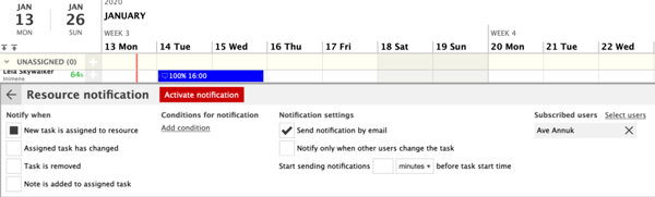 Ganttic admin can now add task notification to colleagues.