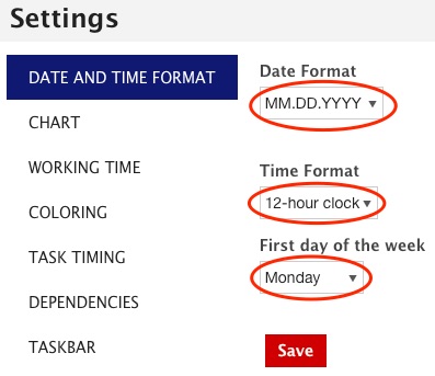 Set Date and Time Format — Resource Planning Software | Ganttic