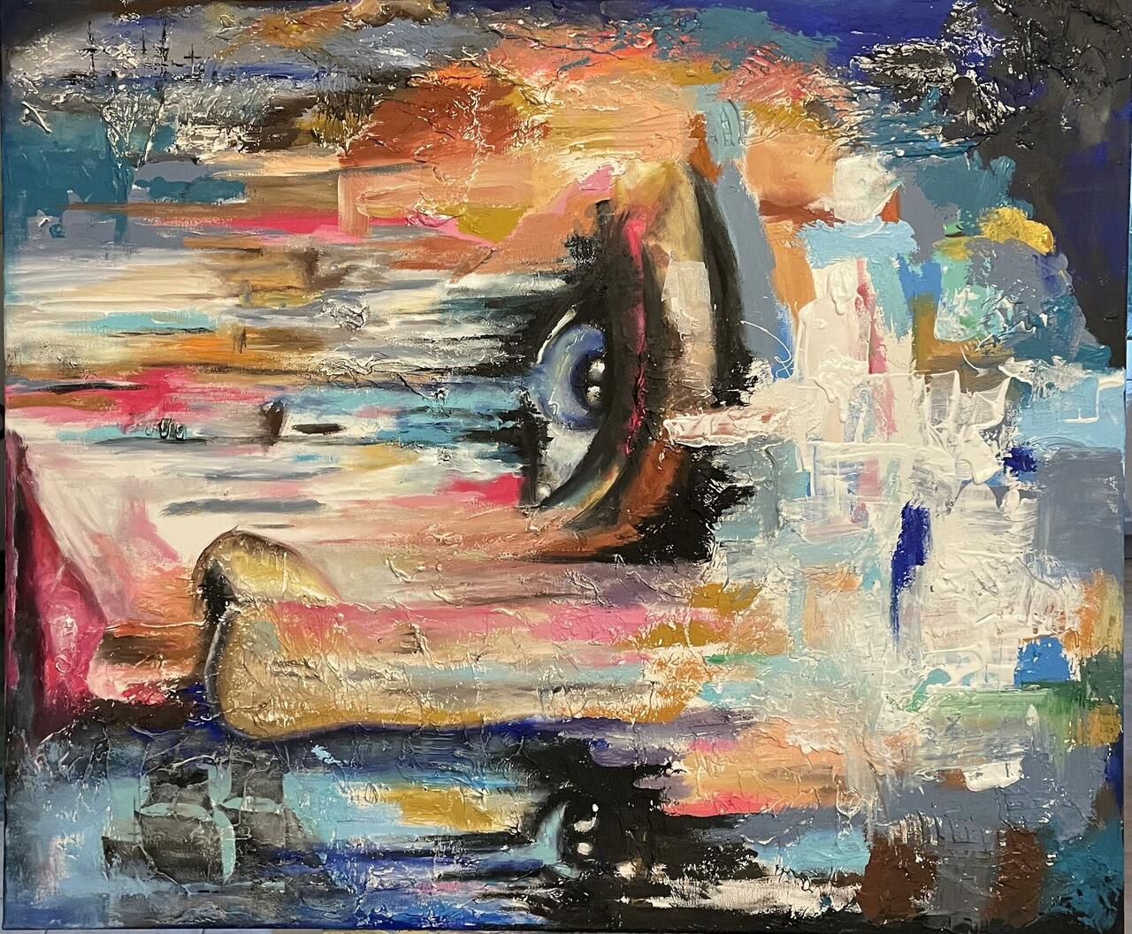 Two tales of the sea - The mermaid story. 2022 acrylic on canvas 120x100cm