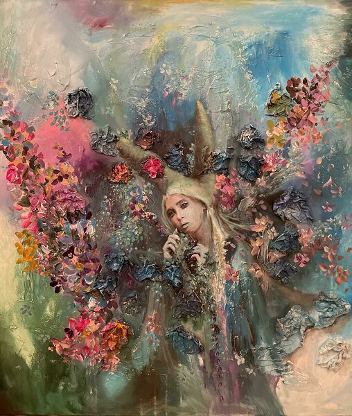 White Rabbit 2023 acrylic/mixed media on canvas 100x100cm