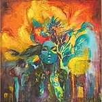 &quot;Kui tuli puudutas maad&quot; When fire touched the earth&quot; 2025 akrüül lõuendil 80x80cm