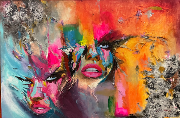 BEHIND THE MASKS, 2021 acrylic on canvas 120x80 cm