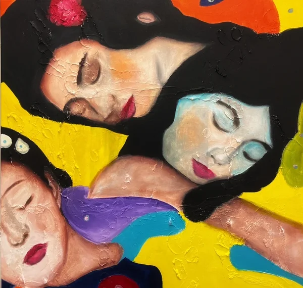 &quot;Kolmekesi tiigi ääres&quot; 2025 akrüül 80x80cm