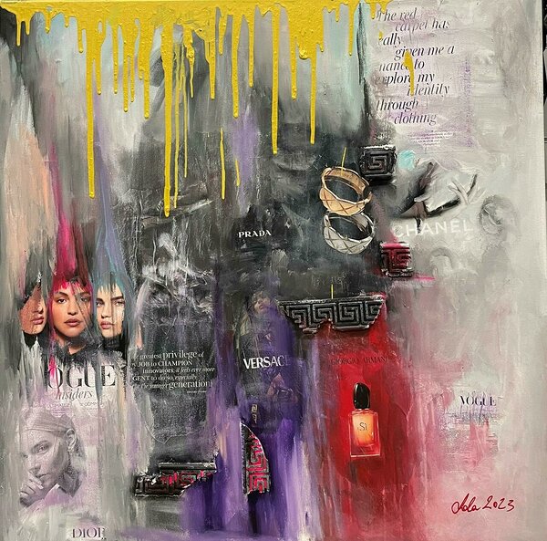 WHAT TO WEAR NOW II? 2023 acrylic/mixed media on canvas 100x100cm