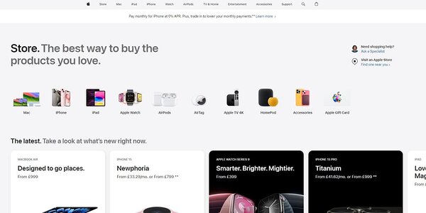 Good UX - Apple showcases its products by category above the fold.