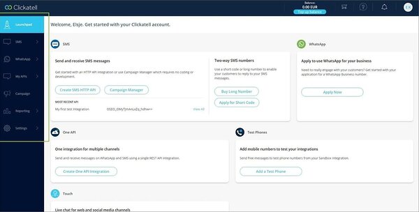 Clickatell dashboard