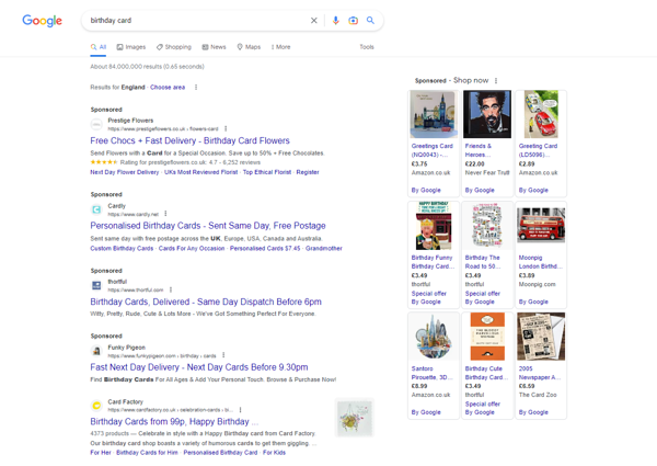 Example of PPC advertising on Google