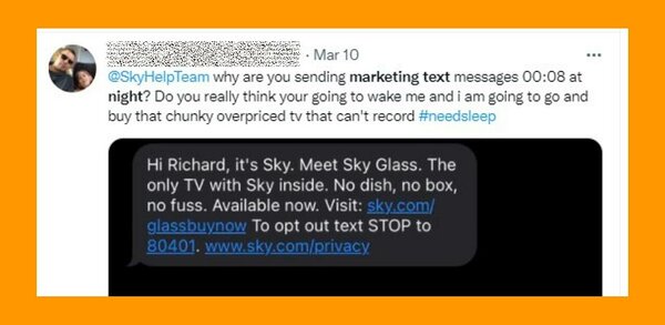 Example of SMS marketing sent at an unreasonable time