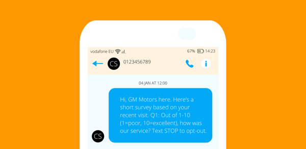 GM Motors customer survey SMS example
