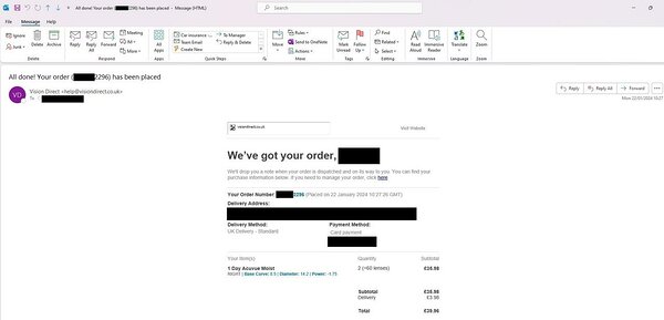 Order confirmation email example