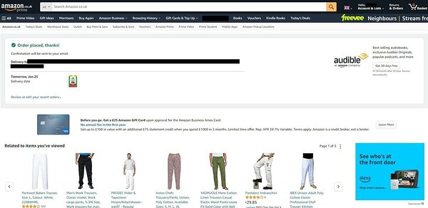 Amazon order confirmation screen example