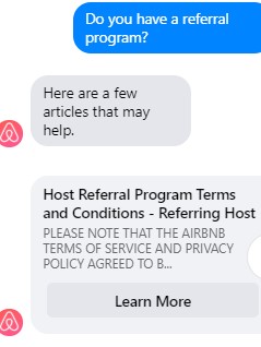 SMS referral campaign example used by Airbnb