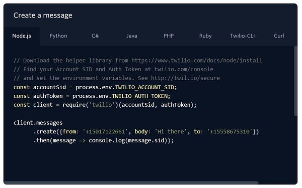Twilio API example