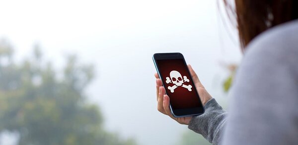 Danger symbol on a smartphone screen