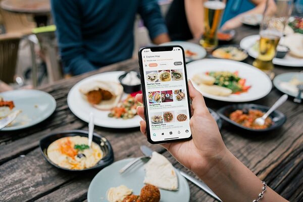 Food delivery app opened in a smartphone