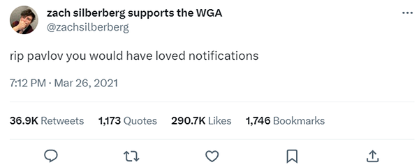 Twitter post about notifications
