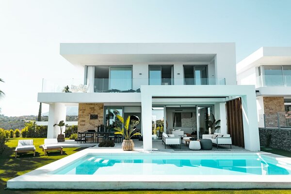 White house with a pool