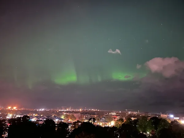 The Northern Lights over Tallinn Bay on a rare autumn night.