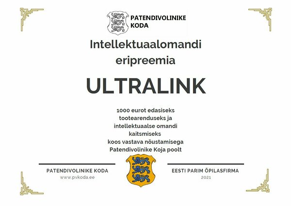 Patendivolinike KOja eripreemia õpilasfirmale UltraLink