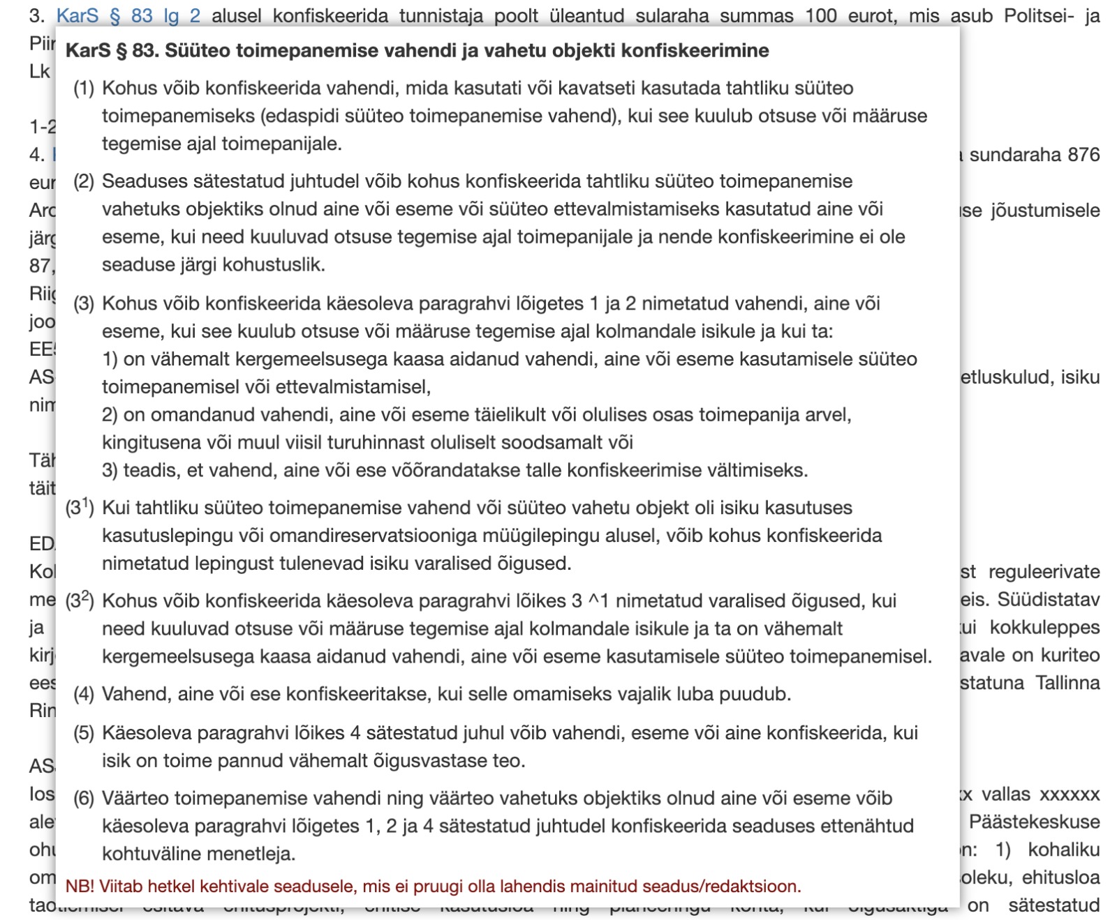 Paragrahvi viite kuvamine