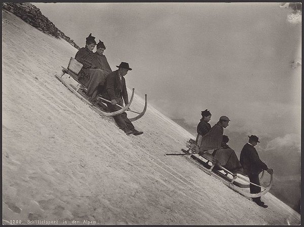 Kelgutajad Alpides 1890. aastetel. Allikas: Vikipeedia