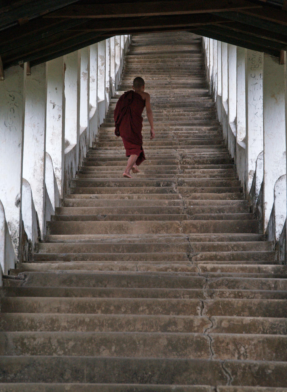 a novice on his way to the temple, Thaton, Myanmar
